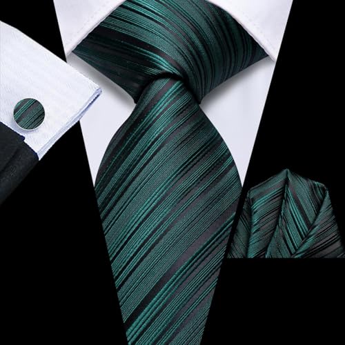 Image of Dubulle Mens Paisley Floral Silk Tie for Men Striped Necktie and Pocket Square Cufflinks Set Wedding Business