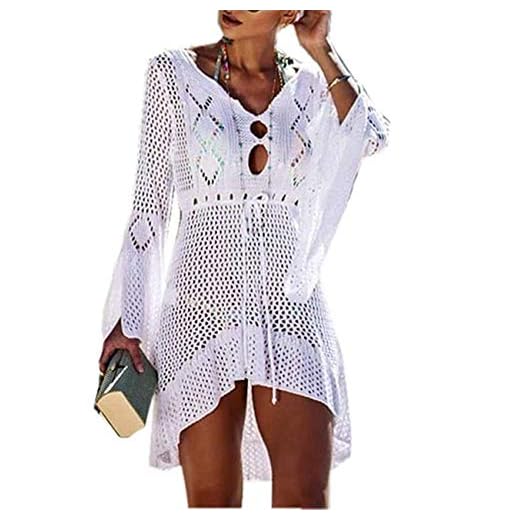 Damen-Badeanzug zum Überziehen, Sommer, einfarbig, Strandkleid, Wickelrock, Bikini Gr. M, Schwarz 2 Cyiozlir Strandkleid Damen Elegant Gestrickte Bikini Cover Up Strandponcho Boho Häkelkleid Sommer Strand Pareo (#Weiß)