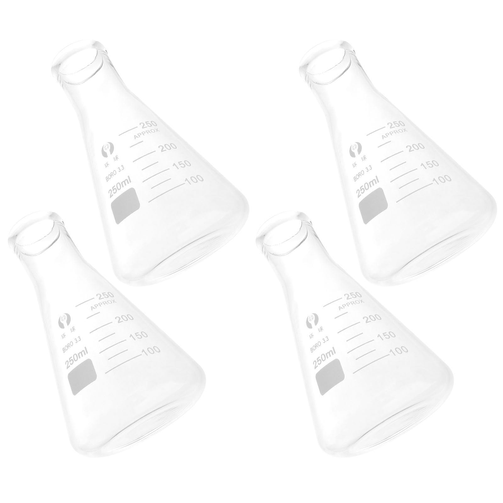 LIFKOME Set 4 Pezzi Beute Coniche in Vetro Borosilicato Addensato 250 Ml, Palloni da Laboratorio per Esperimenti Scolastici, Strumenti Scientifici Compatti e Leggeri per Uso Didattico