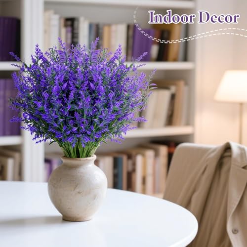 RAINFLOW 7 Pcs Artificial Lavender Flowers - Artificial Flowers for Outdoors Faux Lavender Plants Uv Resistant Plastic Purple Fake Flower for Outside Indoor Porch Patio Window Plan image 1