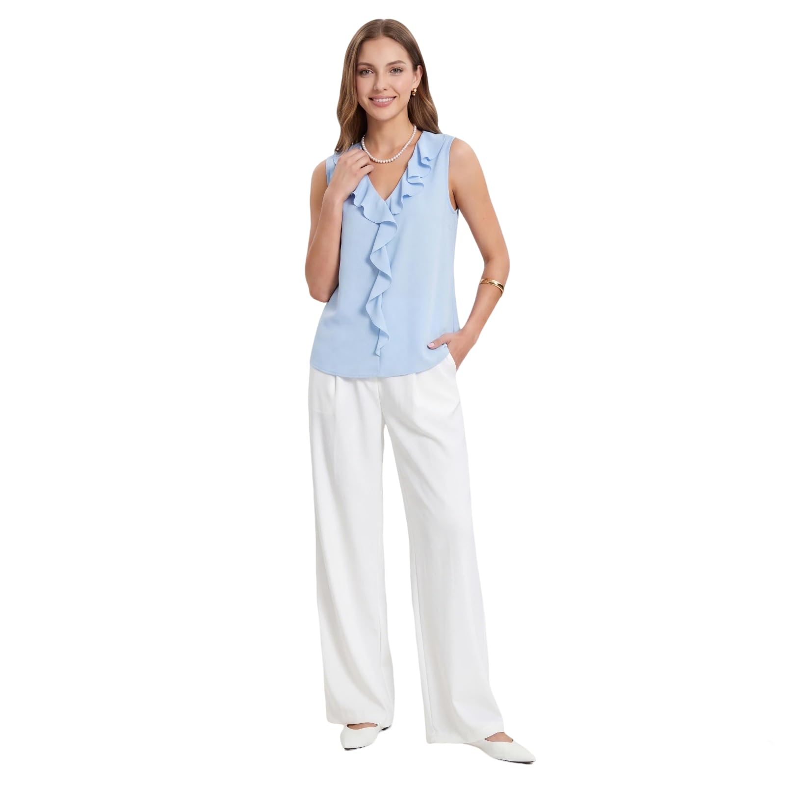 Canottiere da Donna Camicette Senza Maniche con Collo a V Canotta Estiva Elegante Camicia da Business di Tendenza