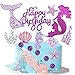 BOYATONG Decorazione per torta a forma di sirena, per compleanno, ragazza, con glitter, Happy Birthday, Ocean, sirena, stella marina, decorazione per torta di compleanno, per ragazze e donne