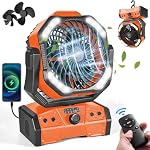 Odoland 40000mAh Camping Fan with LED Light, Auto-Oscillating Desk Fan with Remote & Hook, Rechargeable Battery Operated Outdoor Tent Fan with Timer, Power Fan for Camp,Travel,Jobsite and Beach,Orange