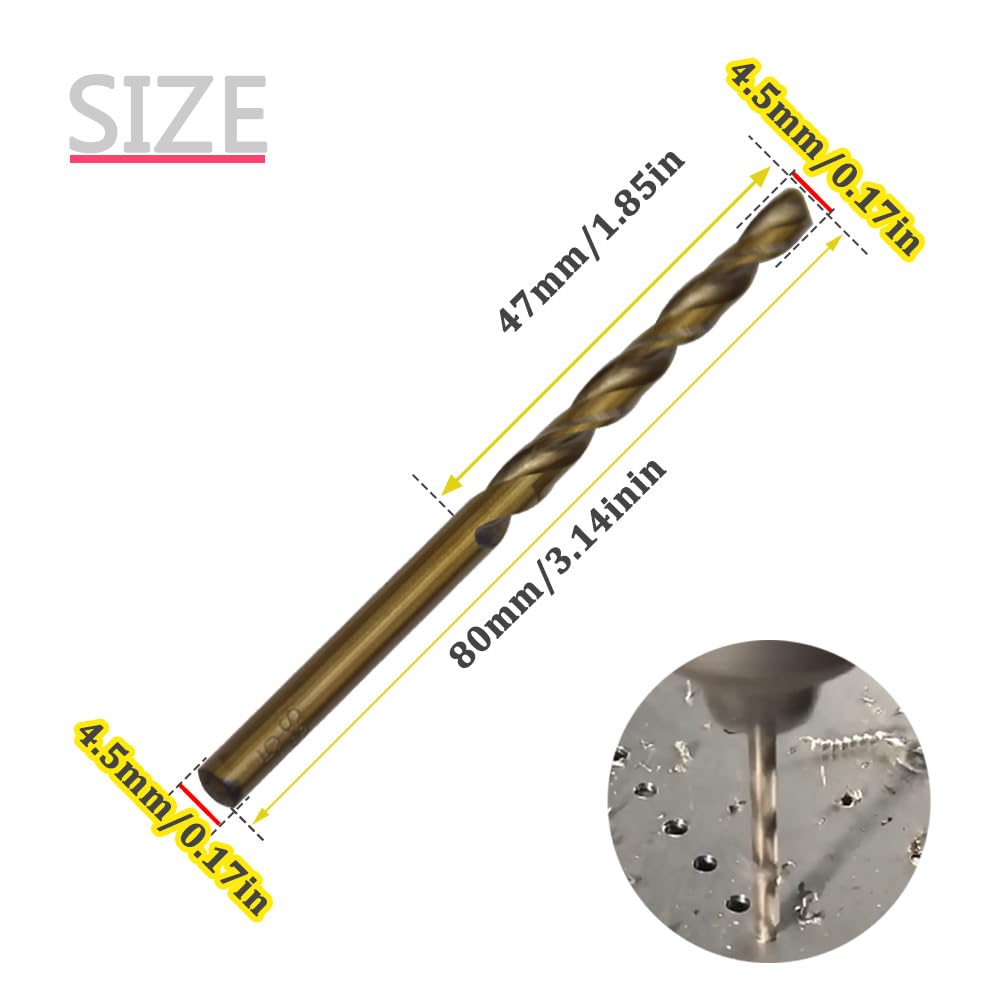 Ruidee 10Pcs Cobalt Drill Bits 4.5mm Twist Drill Bits M35 HSS Metric Straight Shank Drill Bit Set for Stainless Steel Wood - Image 2