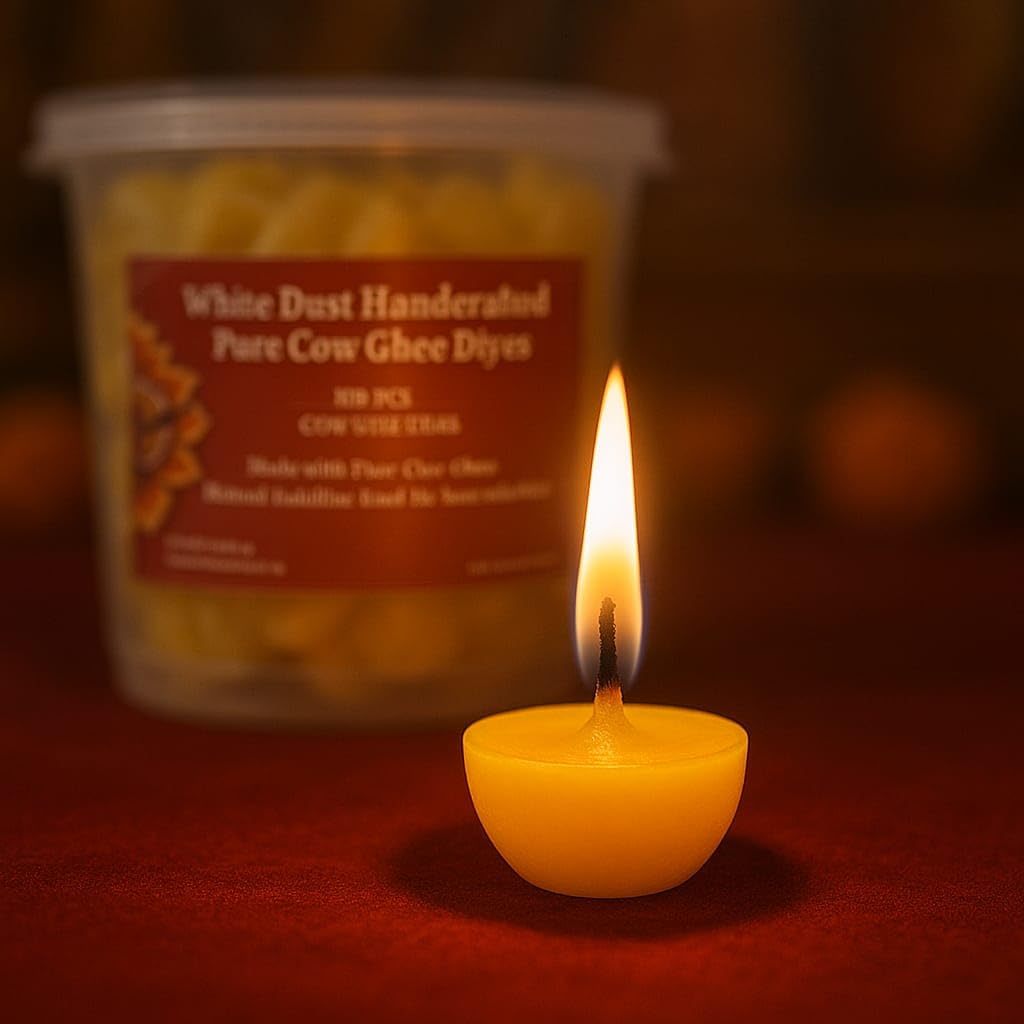 White Dust Handcrafted Pure Ghee Diyas | Wax Free Ready to Use Diya/Batti/Wicks/Jyot for Pooja, Aarti, Diwali & Festivals | 20 Min Burn | Pack of 1 (100 Pieces)-image-37