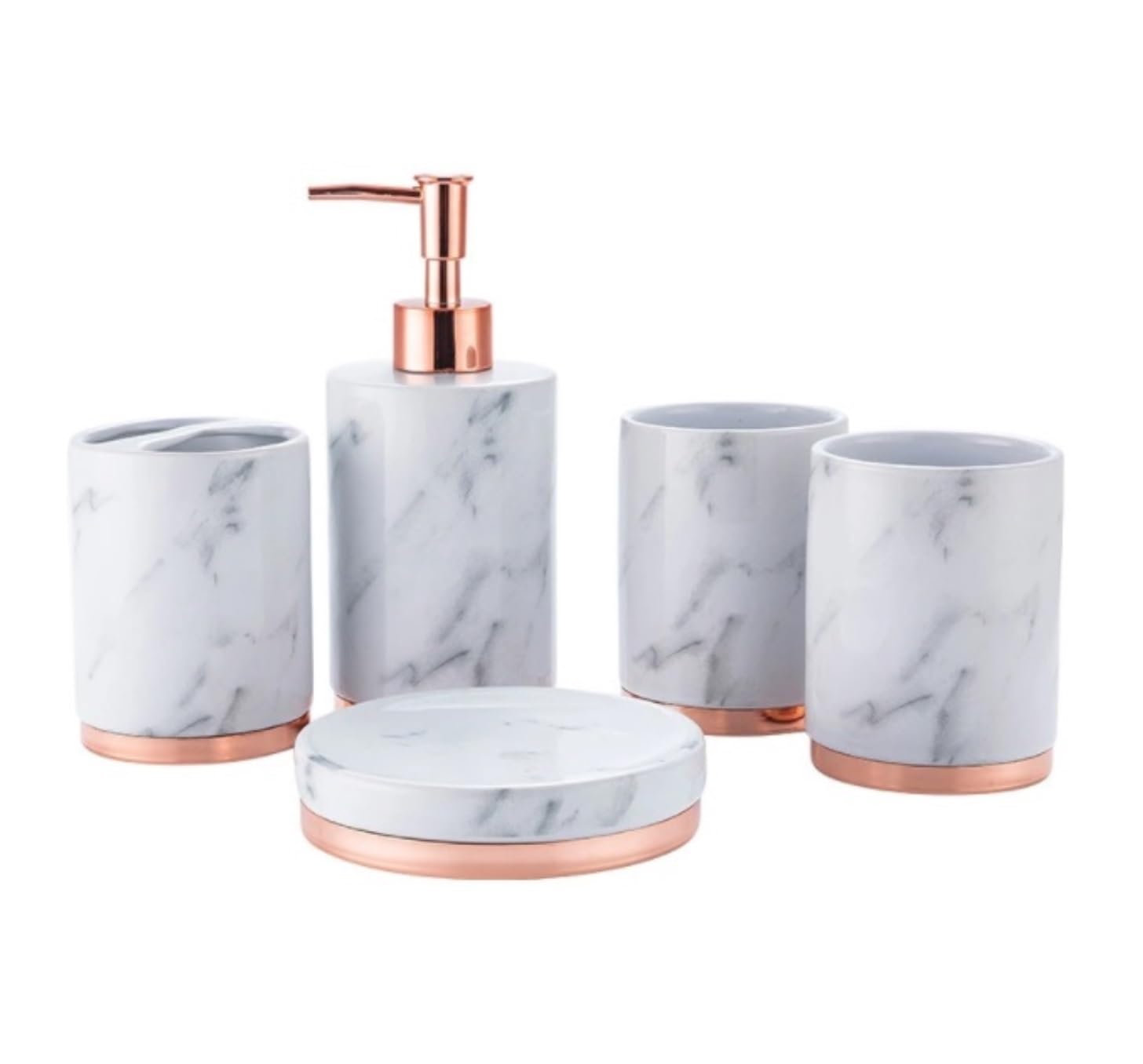 Set Dispensador Jabón Juego De 5 Paquetes Organizador Baño Cerámica con Dispensador Jabón, Soporte para Cepillo Dientes, Vaso Y Jabonera Baño