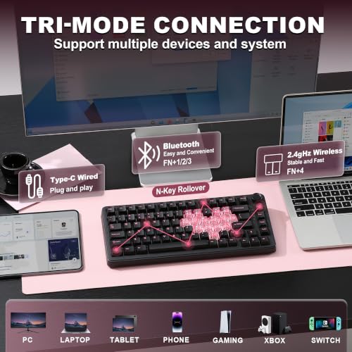 Image of YUNZII B75 PRO Wireless Mechanical Keyboard,75% Layout with Knob,Hot Swap Gasket Structure,Creamy Pre-lubed Switches,RGB Backlit,Bluetooth /Type-C /2.4G for Win /Mac (Black Heart, Cocoa Cream V2 Switch)