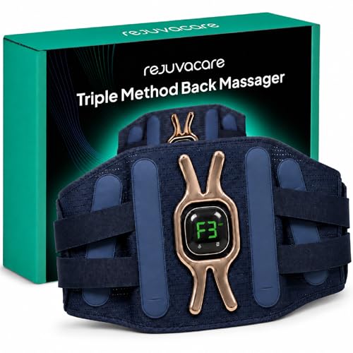 Rejuvacare Triple Method Back Massager with Heat | Vibration Massage Infrared Heat and Lumbar Arch Support | 15-Minute Home Relaxation and Comfort Device | Muscle Tension and Stress Relief
