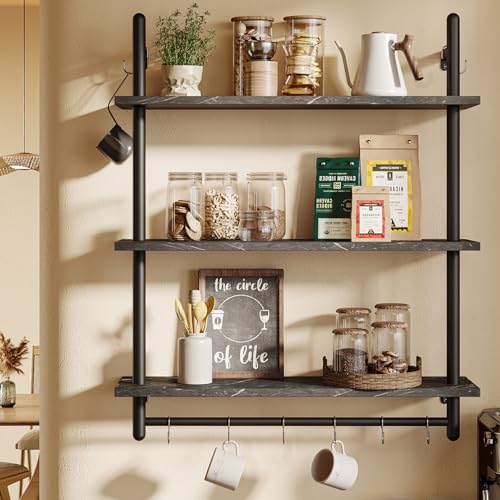 Bestier Floating Pipe Shelving, 31.5" Floating Kitchen Shelves Wa...