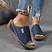 Wedge Sandals for Women Arch Support Breathable Summer Orthotic Leather Platform Wedge Sandals Damping Sole Stretch Lightweight Heels Sandals Beach Fashionable Walking Shoes (Dark Blue, 6.5)