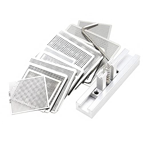 Pasuihcay 27 Pcs Steel Mesh Laptop Chip Flux BGA Reballing Stencil Template Kit with Universal Reball Station, Silver