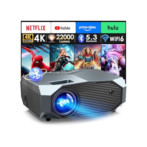 YOWHICK 4K Projector with WiFi and Bluetooth, Native 1080P Outdoor Movie Projector, Smart Video Projector, 50% Zoom/400" Display, Compatible with HDMI/USB/PC/TV/PS5/DVD/Android/iOS, Grey
