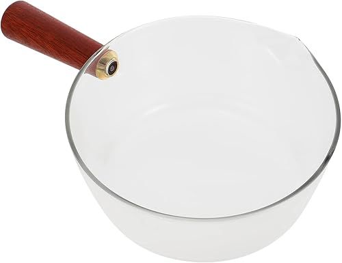 BESTonZON Cacerola de leche de vidrio calentador de mantequilla olla de fusión de dulces olla de cocción con mango de madera transparente