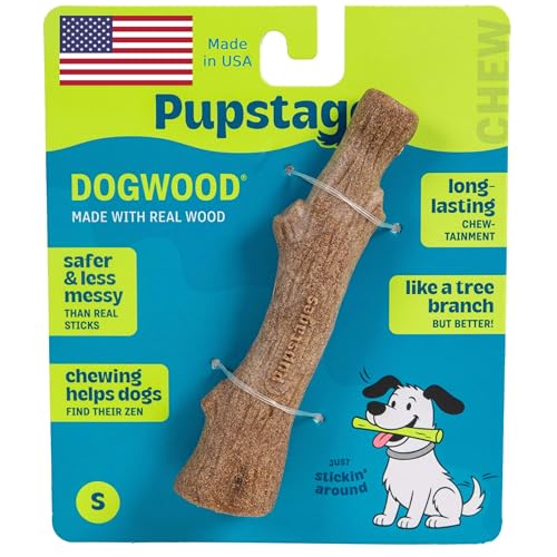 Pupstages Dogwood Dog Chew Toy, Made in the USA – Real-Wood Blend, Natural Flavor & Texture, Moderate Chewers, Small, 5.4'
