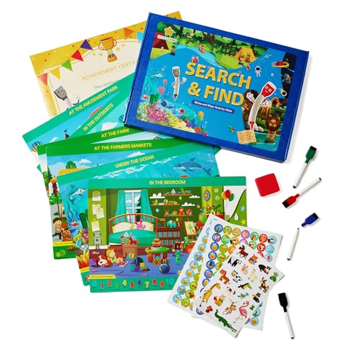 Image of Little Learner Search and Find Fun Educational Game with Reusable Mats, Dry Erase Markers, Eraser - Perfect Montessori Toy for Kids Ages 3-6! Great Travel Toy and Prime Birthday Gift for Toddlers!