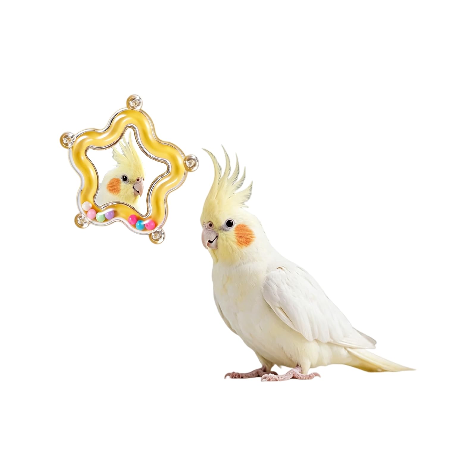 Duuclume Parrot Rotating Mirror Toy, Bird Cage Accessories，Yellow