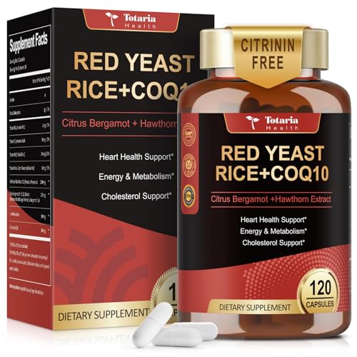 Red Yeast Rice 2,000mg with CoQ10 Supplement - Citrinin Free Extract Red Yeast Rice Capsules with CoQ10 100 Plus Citrus Bergamot - Cholesterol Lowering Supplements 3rd-Party Tested Vegan Non-GMO