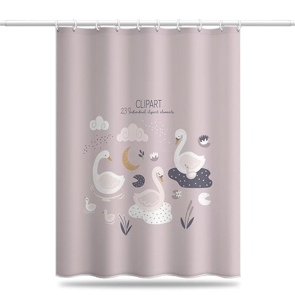Shower Curtain Swan Mould & Mildew Resistant Animals Shower Curtains for Bathroom 180cm x 180cm Drop, Washable Waterproof Polyester Bath Curtain with Hooks and Weighted Hem 71 x 71 Inch (LB1877)