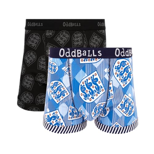 OddBalls Mens Boxer Shorts 2 Pack Cotton Underwear Multipack Classic Fit Anti-Chafe Sports Boxers for Football Rugby & World Cup Fans (UK Alpha L Regular Regular England Football)