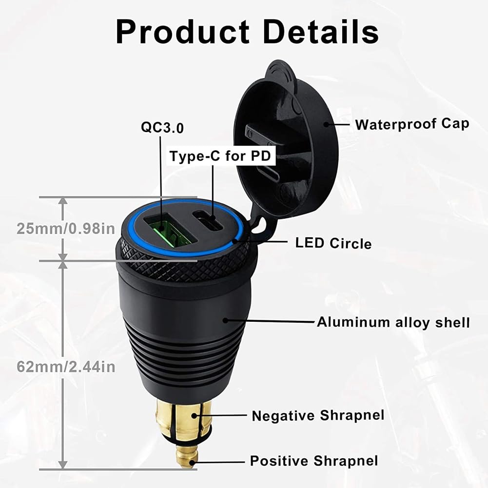 5X Motorrad DIN Stecker Wasserdichtes Ladegerät EIN QC3.0 USB Ladegerät & Typ C 30W Netzteil Adapter Buchse
