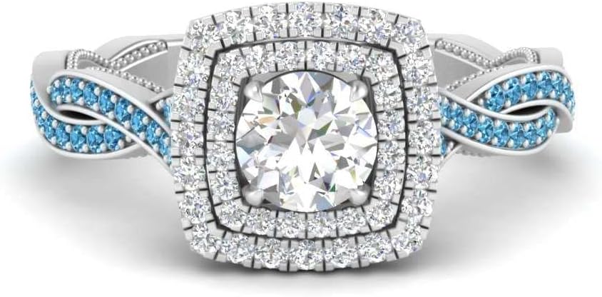 Choose Your Gemstone Double Halo Twisted Shank Engagement Ring 925 Sterling Silver Round Shape Double Halo Engagement Ring Lightweight Office Wear Everyday Gift Jewelry US Size 4 to 12
