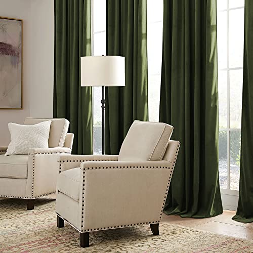 Image of RYB HOME Olive Green Velvet Curtains with Hook Tape, Thermal Insulated Privacy Protect Decorative Drapes for Home Theater, W 52 x L 72 inches, 2 Panels Set | Thermal Insulated, Privacy UV Heat Blocking, Luxurious Drapes, Nursery Dormitory Bathroom, W52 x L72, 2 Panels Set