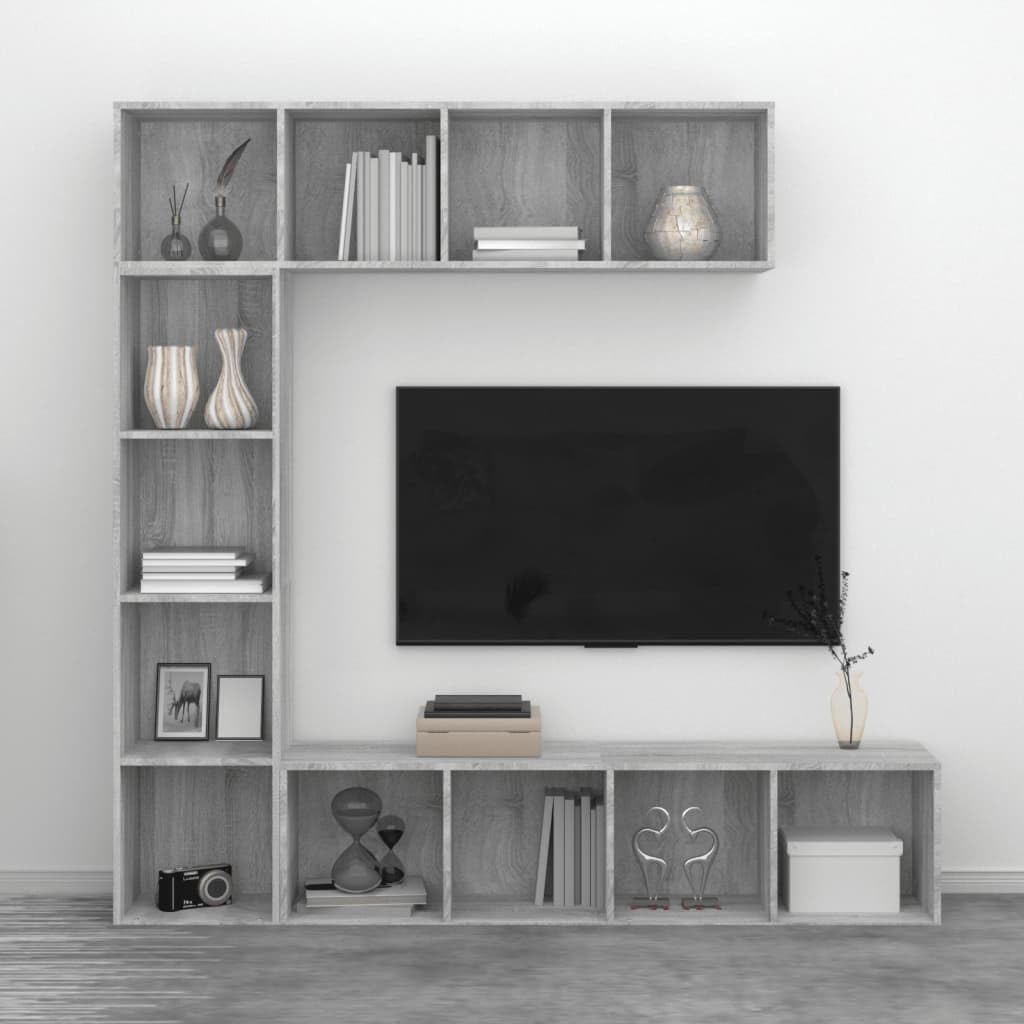 3-częściowy zestaw regałów na książki i szafki TV, szary Sonoma, 180 x 30 x 180 cm, uniwersalny organizer Cube Storage do salonu, stabilny i odporny na wilgoć