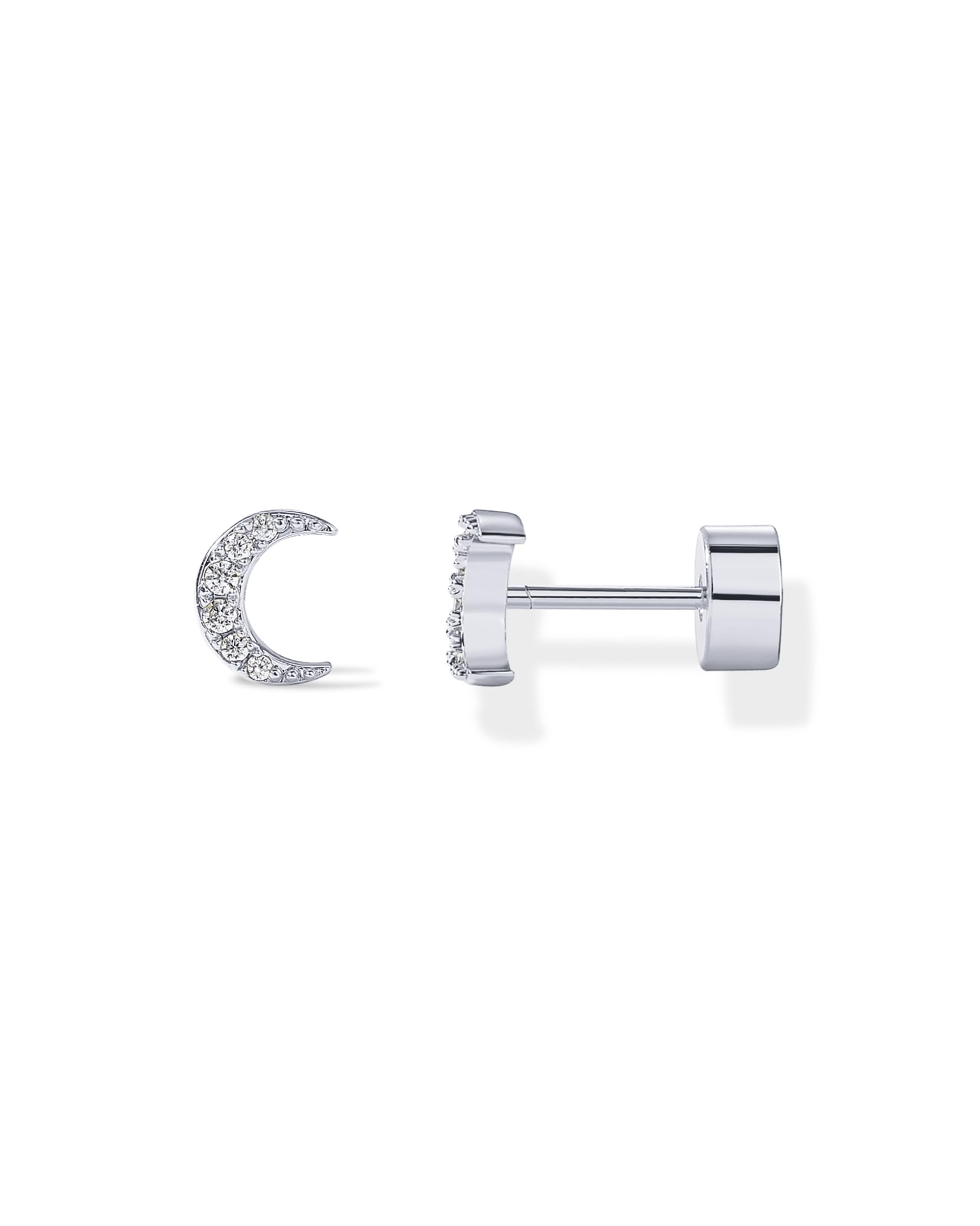 PAVOI Dainty Flat Back Earrings for Women, 14K Gold Plated CZ Stud Piercing
