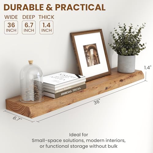 Image of Fun Memories 36 inch Wall Mounted Floating Shelves, Natural Elm Wood, 2 Pack