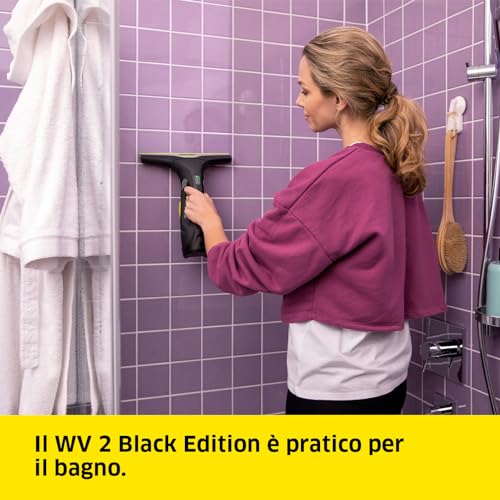 Lavavetri Aspiragocce Kärcher WV 2 Black Edition per la Pulizia di Vetri, Piastrelle, Cabine Doccia, Piani a Induzione, Serbatoio 100ml, Resa con una carica 75mq, Ampiezza Bocchetta 28cm - Immagine 2