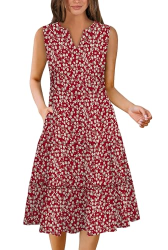 Image of Summer Dresses for Women Plus Size Casual Boho Floral Maxi Dresses Red XXL