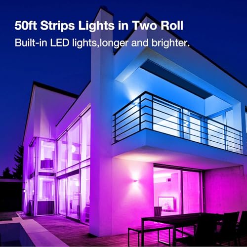 Image of VOLIVO 50ft Led Strip Lights for Bedroom, Color Changing Led Light Strips Kit with Bluetooth App Control and IR Remote, RGB Music Sync Lighting for Room, Home Decor