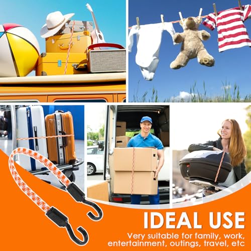 Image of 10pcs Bungee Cords with Hooks, 55cm Heavy Duty Adjustable Bungee Cord, Weatherproof & UV-Resistant Flat Nylon Elastic Bungee Straps For Securing Tarps, Luggage, Tents, Bikes (10pcs(55cm each))