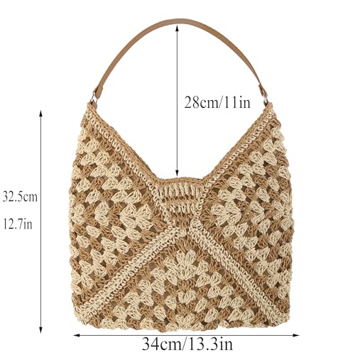 Image of Ayliss Straw Beach Bag Bucket Tote Handbag Women Shoulder Bag Hand Woven Summer Beach Purse Weaving Beach Bucket Bag