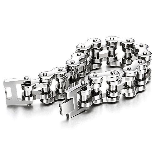 COOLSTEELANDBEYOND Heavy Sturdy Mens Motorcycle Chain Bike Chain Bracelet of Stainless Steel Silver Color Polished4