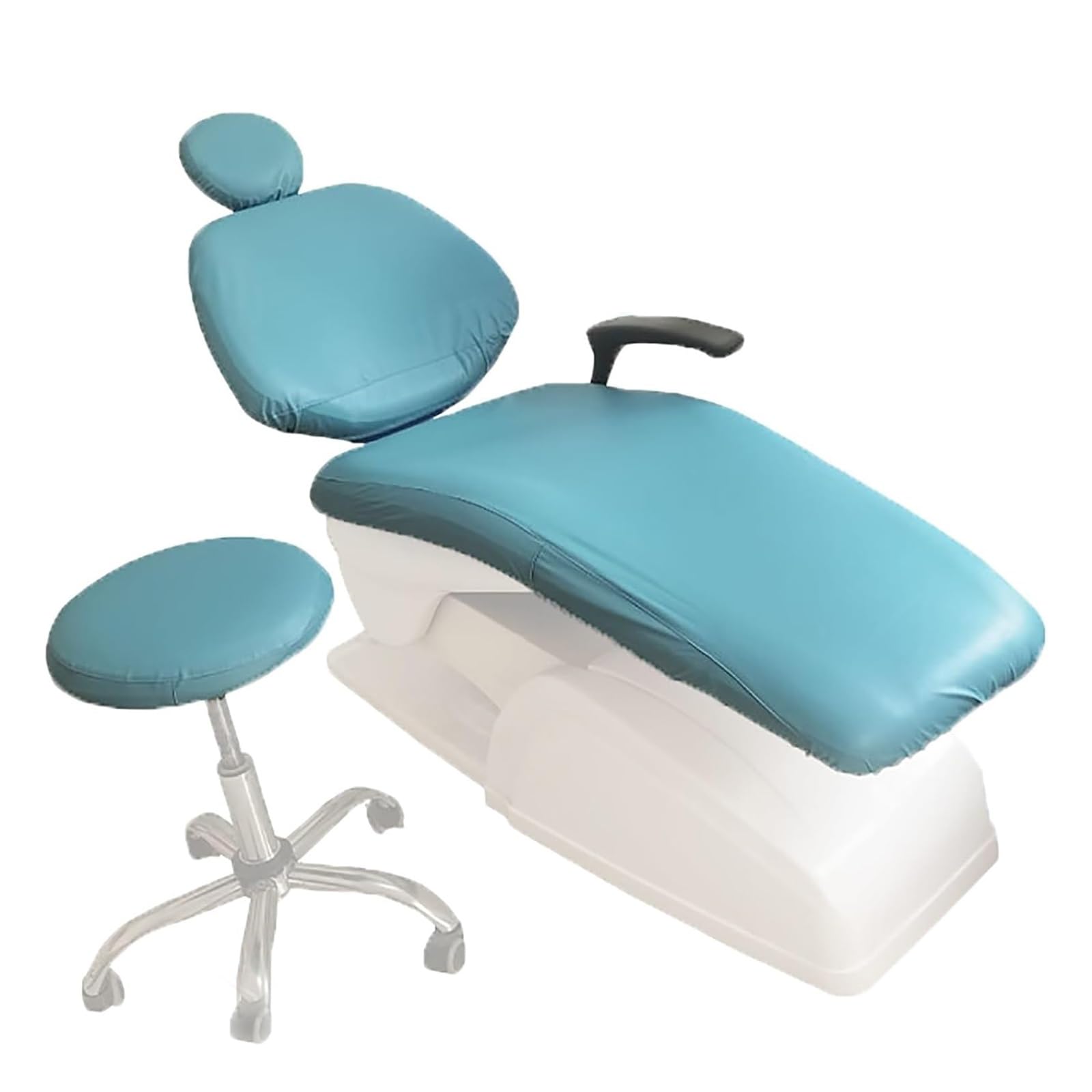 LHTCCSHL 4Pcs/Set Dental Chair Covers, Waterproof PU Leather Protective Dental Full Chair Covers Elastic Stylish Dental Chair Seat Cover, Headrest Backrest Protector for Dentist Equipment(Light Blue)