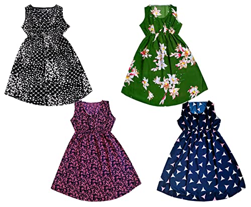 Image of IndiWeaves Kids Girls Crepe Printed Frock Dress for Girls - Regular Fit [Pack of 4] Multicolor7