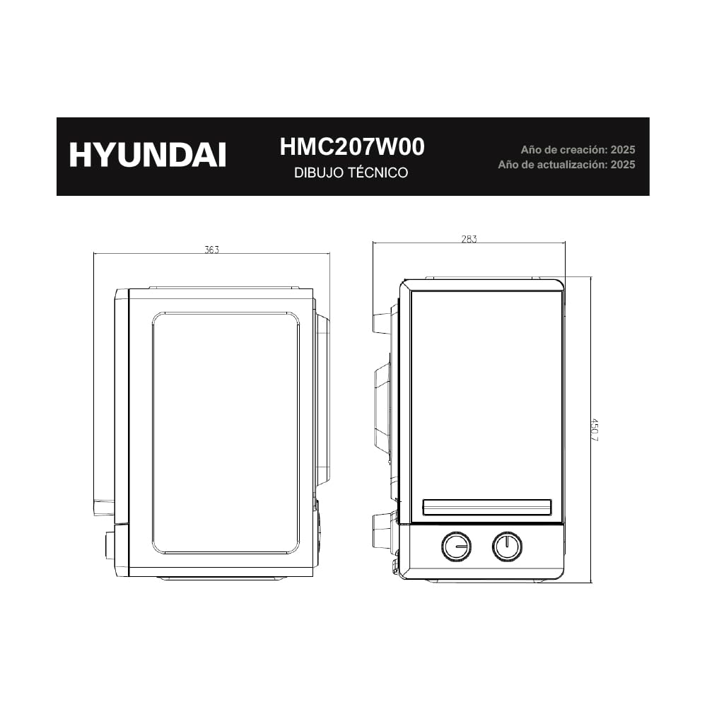 Hyundai Microondas 20 Litros Cerámico Blanco HMC207W00. 700W, 12 Programas, Modo Descongelación, Revestimiento Interior, Fácil Limpieza, Temporizador 35min.
