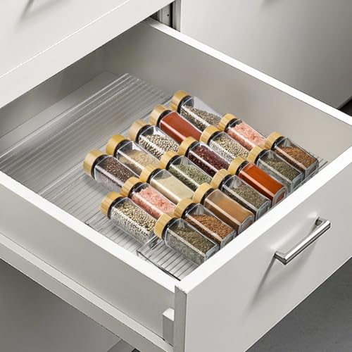 Spice Drawer Organizer, 4 Tier Clear Acrylic Drawer Seasoning Organizer Rack, Kitchen Seasoning Jars Drawers Insert, Expandable 11