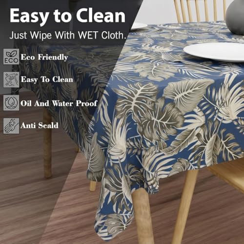 Image of Wings Star Premium Center Table Cover, PVC Fabric, 40x60 inch Size | Table Cloth | PVC 4 Seater Rectangular Center Table Cover | Table Sheet for Dining, Party, Events | Waterproof Blue & Beige