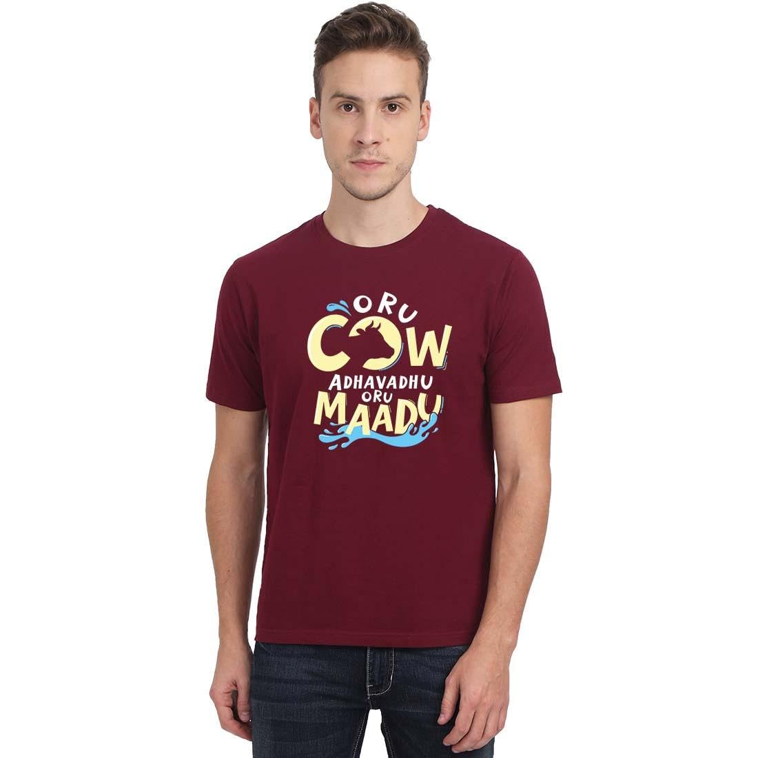 Crazy PunchOru Cow Adhavadhu Oru Maadu Maroon T-Shirt