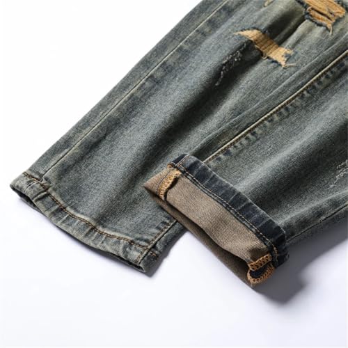 Men Distressed Denim Pants Patchwork Hip Hop Motocycle Full Length Vintage Jeans Skinny4