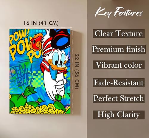 Image of Pop Art Cartoon Duck Money Canvas Wall Art Painting For Living Room | Comic Graffiti Style Art Print Painting | Modern Street Wall Art for Home & Office, 41x56 cm