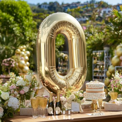 Image of AULE 40 Inch Large 0 Balloon Numbers Light Gold, Big Foil Number Balloons, Giant Helium Happy Birthday Party Decorations for Man and Women, Huge Mylar Anniversary Party Supplies