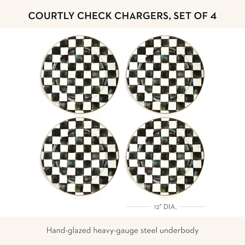 Image of MACKENZIE-CHILDS Enamel Charger Plate Set, Black-and-White Courtly Check