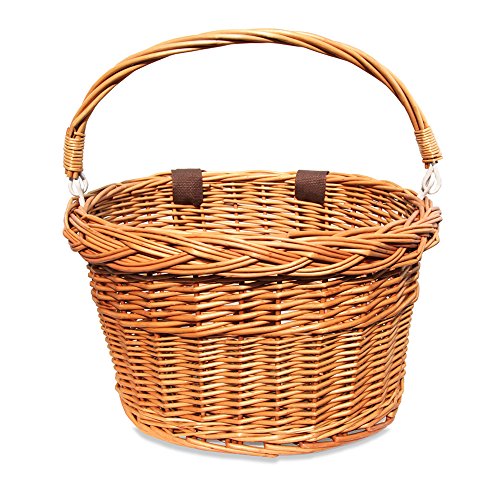 Colorbasket Adult Front Handlebar Wicker Bike Basket with Handle, 3 Velcro Straps