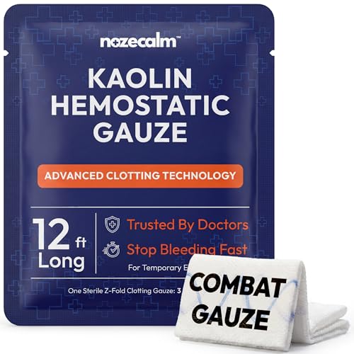 NozeCalm Quick Clot Kaolin Hemostatic Gauze - Sterile Clotting Bandage for Wound Packing IFAK Hemostatic Dressing Combat Gauze Survival Kit Wound Dressing First Aid Kit for Car - 3 in x 12 ft