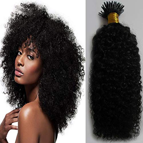 Afro Kinky Curly I Tip Hair Extension Bundles For Women Mongolian Human Hair Keratin Stick I Tip Hair 1g/s (12inch 100 strand, Color 2#)