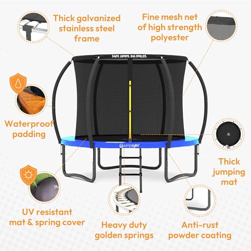 Image of JUMPZYLLA Trampoline Outdoor 8FT 10FT 12FT 14FT 15FT 16FT with Enclosure and Ladder, ASTM Approved Recreational Trampoline for Kids and Adults, Anti-Rust Coated Frame
