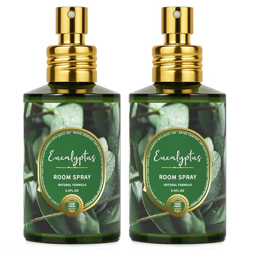 Eucalyptus Room Spray 2 Pack 3.4oz/100ml Each Long-Lasting Air Freshener & Odor Eliminator for Home Bathroom Bedroom & Office Concentrated Room Spray